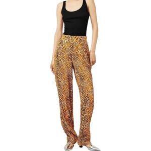 GANNI Bright Marigold Orange Printed Crepe Straight Leg Trousers Pants XXS 32